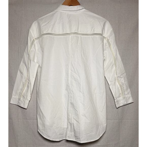 Calvin Klein Women’s 3/4 Sleeve Mesh Inserts White Hidden Button Down Shirt Sz M - Picture 2 of 5
